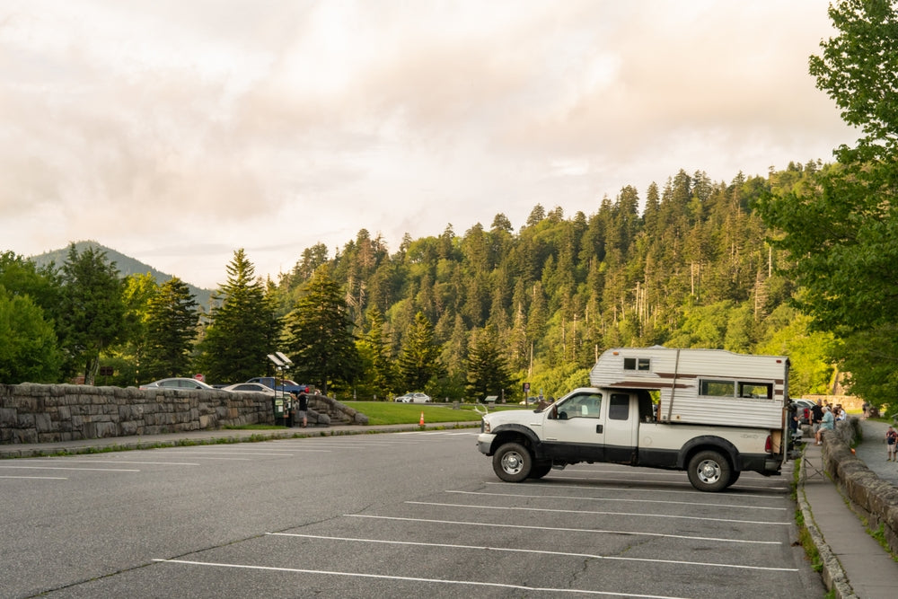 truck camper in parking lot