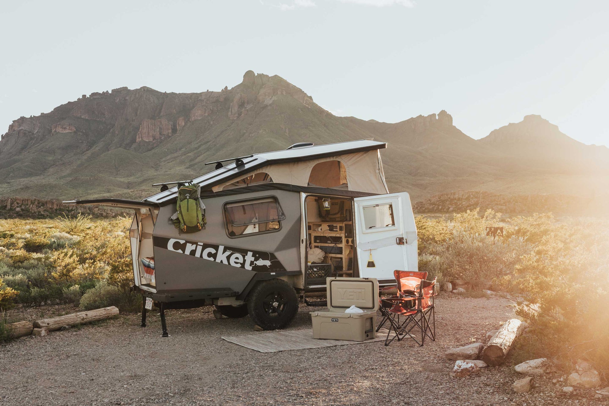 cricket vehicle with roof extended